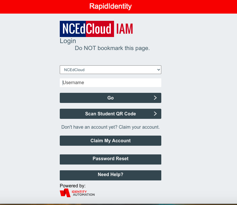 NCEdcloud Login Steps of resetting username